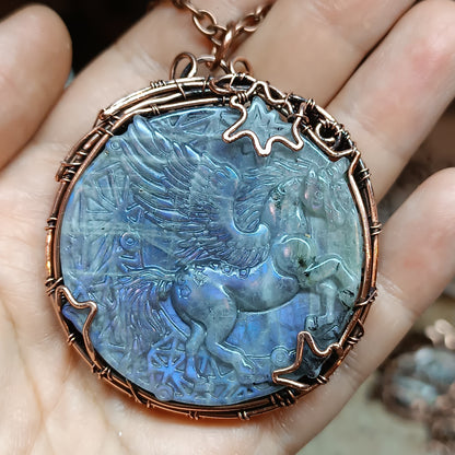 Grey labradorite pegasus unicorn necklace