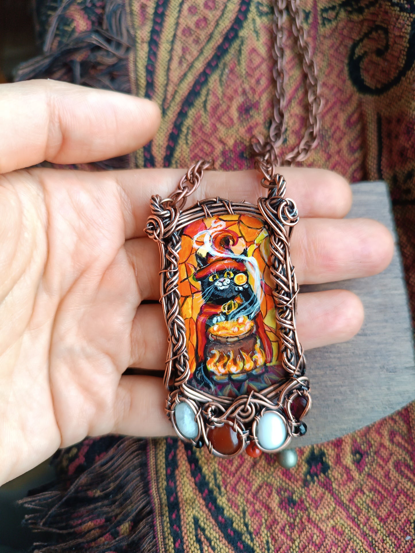 Halloween potion. Wearable art necklace.🦇🐈‍⬛🍲