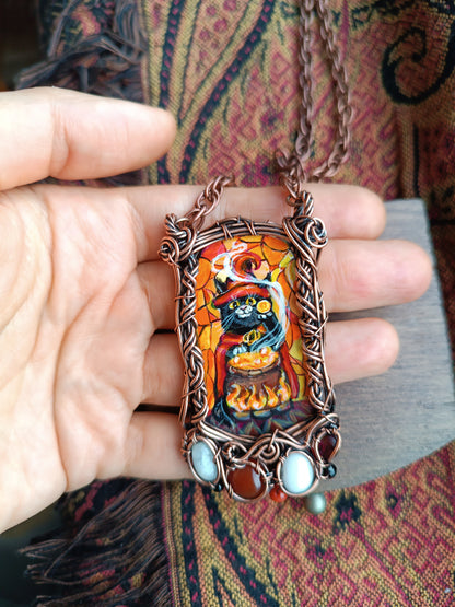 Halloween potion. Wearable art necklace.🦇🐈‍⬛🍲