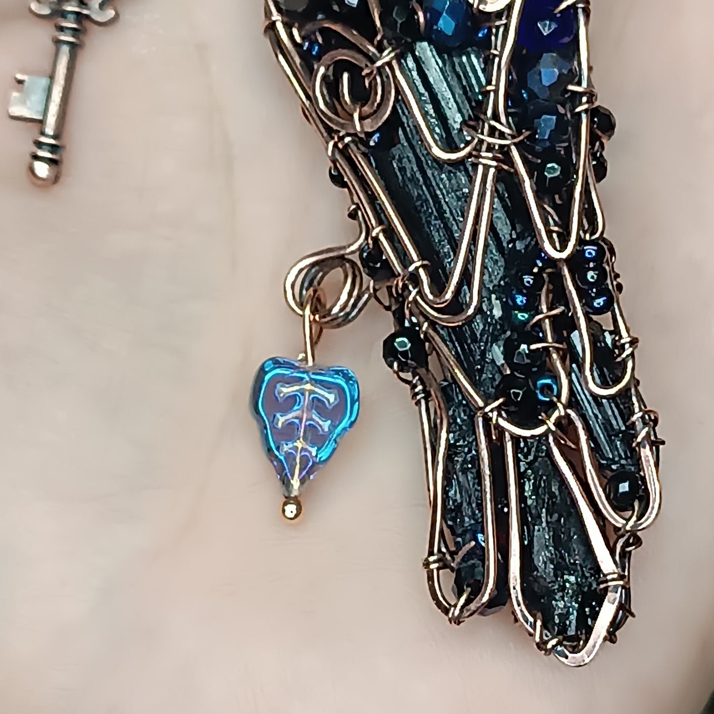 Dark blue night Secret keeper necklace. Blue raven.