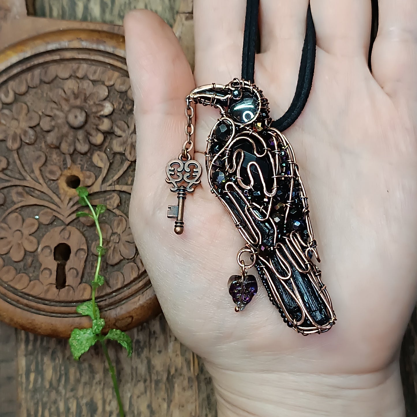 Secret keeper. Raven necklace.