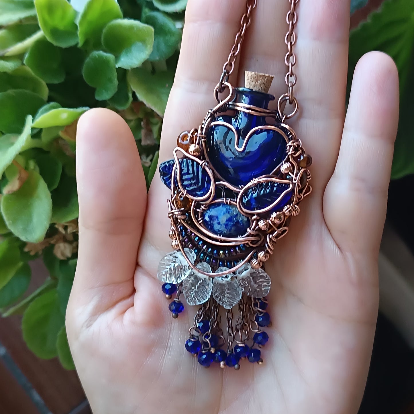Blue autumn vial necklace