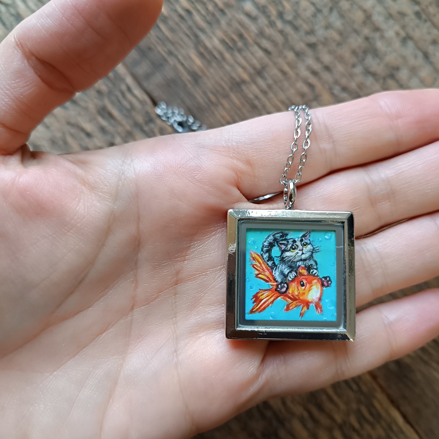 Kitty and Koi miniature pendant
