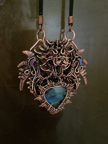 Dragon shield Copper wire wrapped necklace