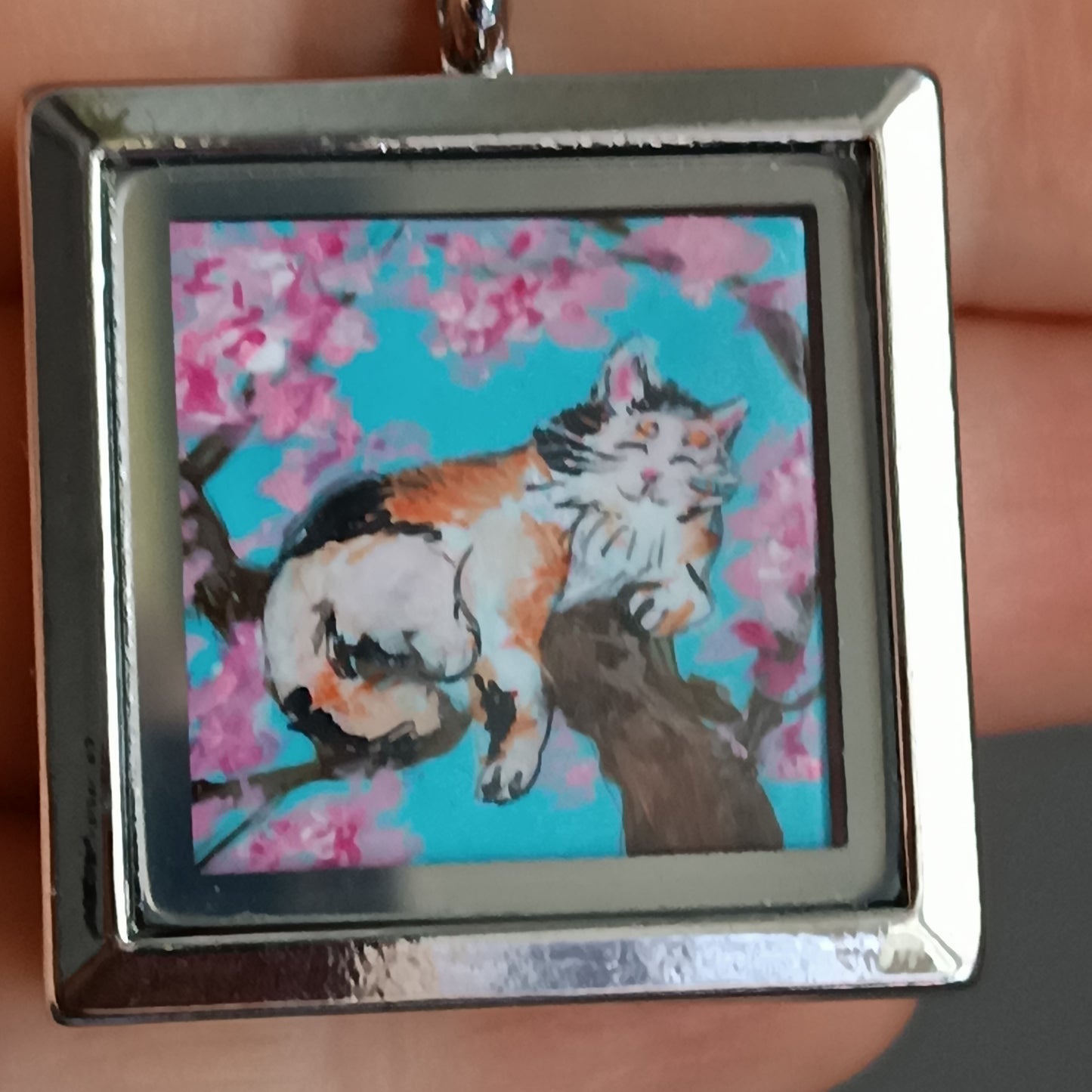 Sakura cats enjoying life🌸Hand painted pendant