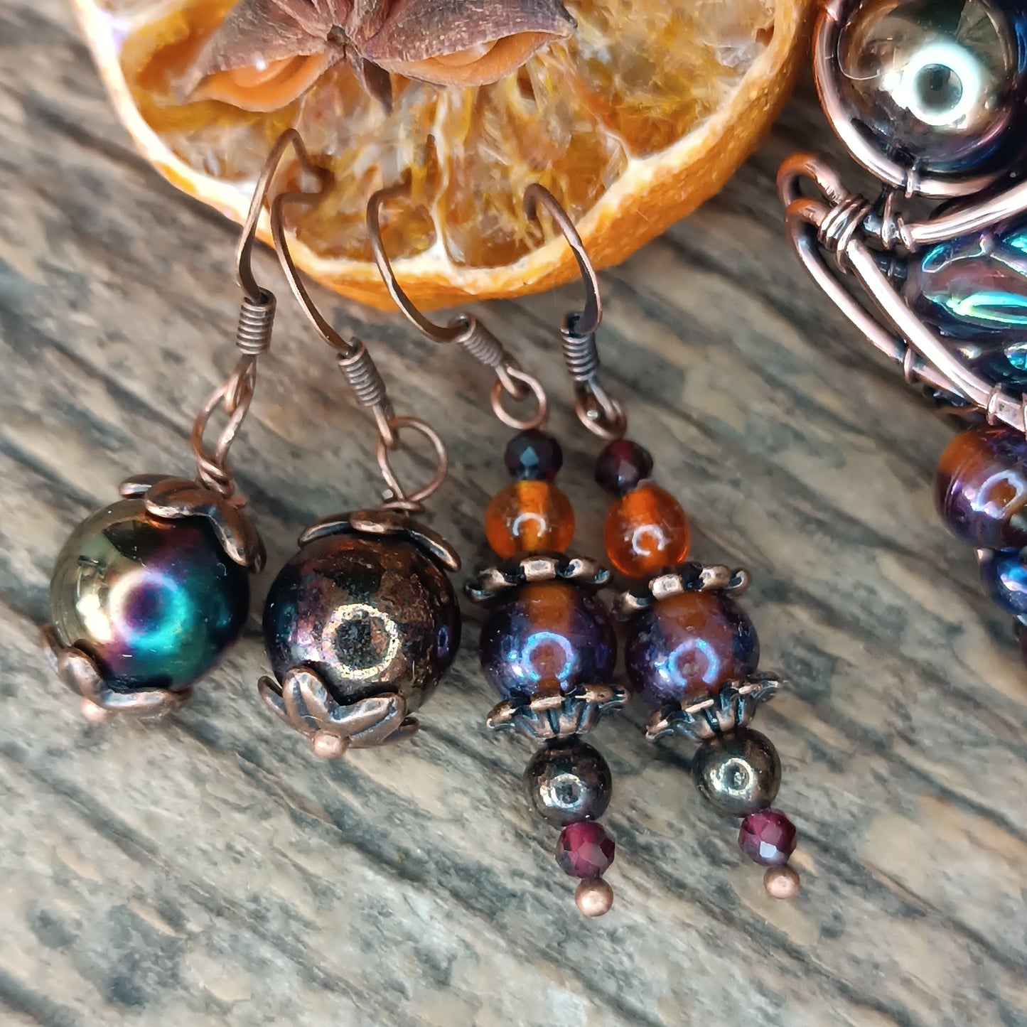 Beaded statement necklace and earrings.