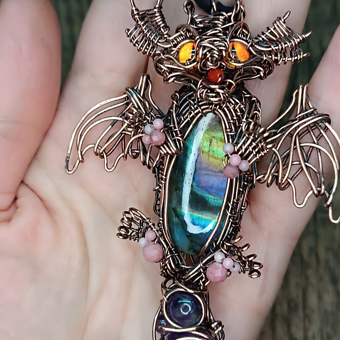 Little drago with rainbow tummy. Necklace.