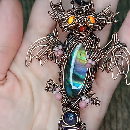 Little drago with rainbow tummy. Necklace.