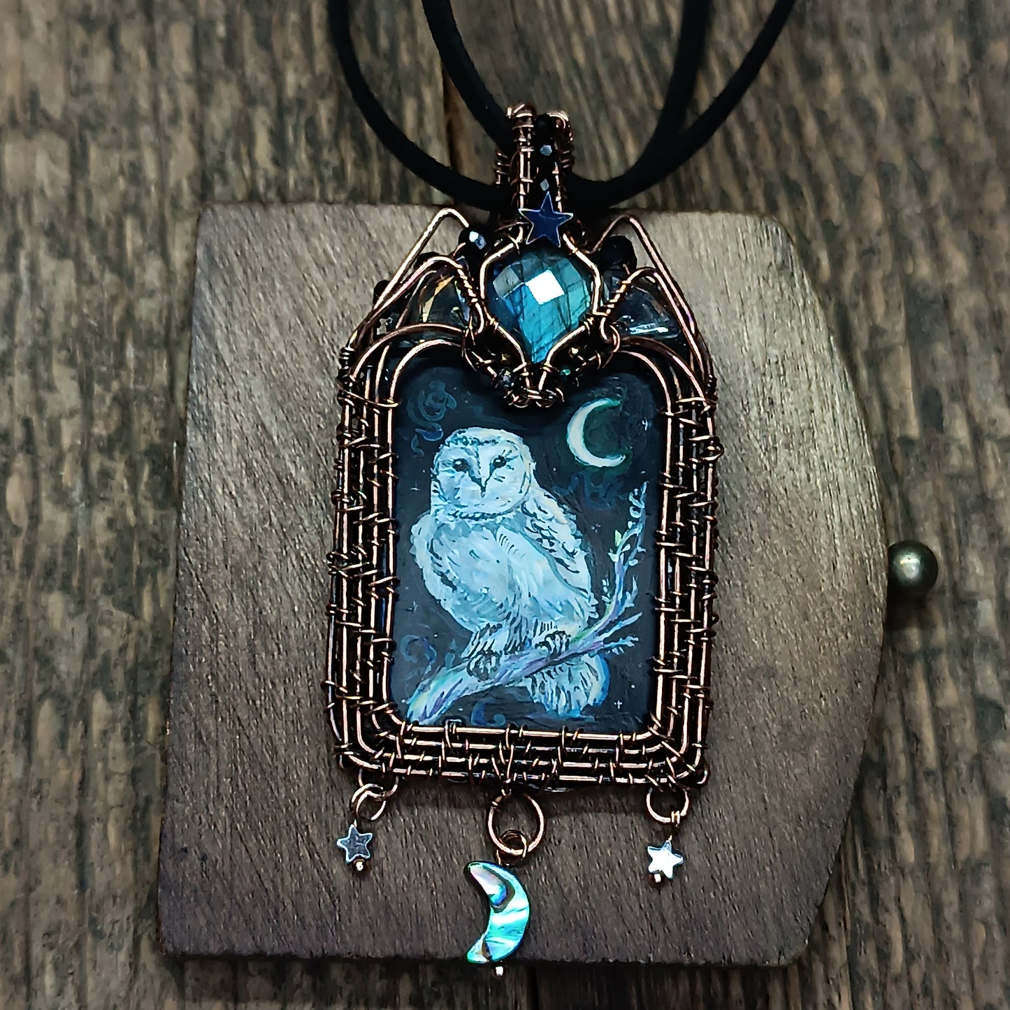 Moonlight ballade. Owl and Dragon necklace.