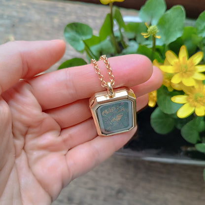 Yellow birds. Hand painted two sided pendant.