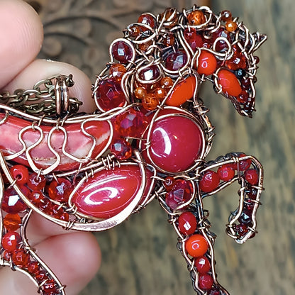 Red fire horse necklace/pin (two in one)