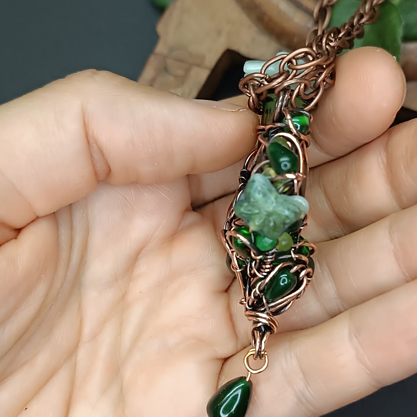 Green heart vial necklace