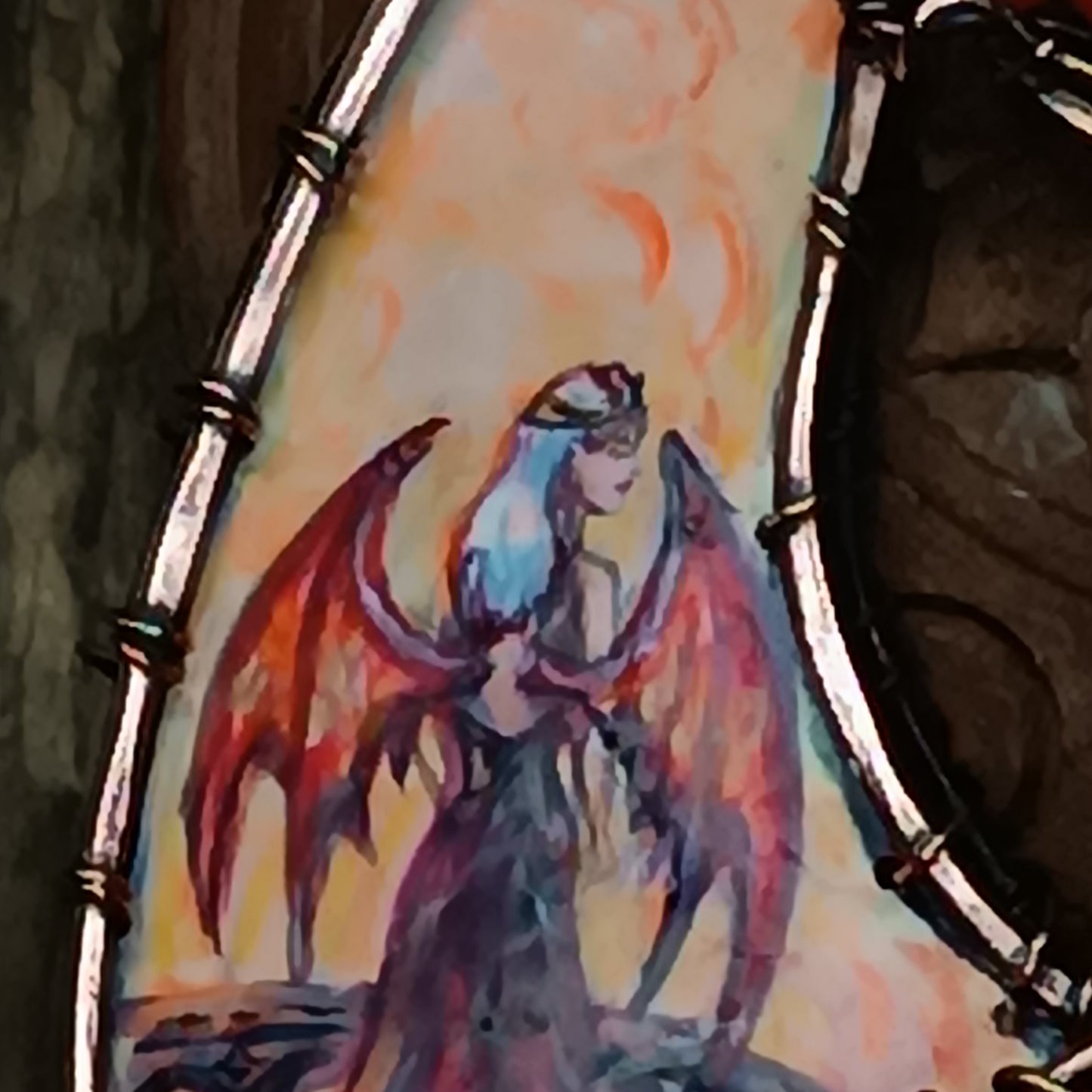 The ballad of Red dragon and his love. Wearable art necklace.