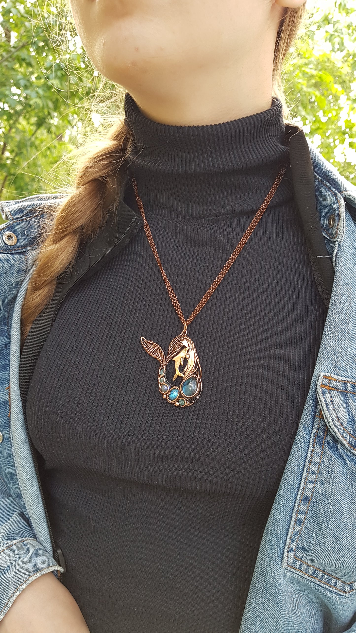 Mermaid and dolphing necklace