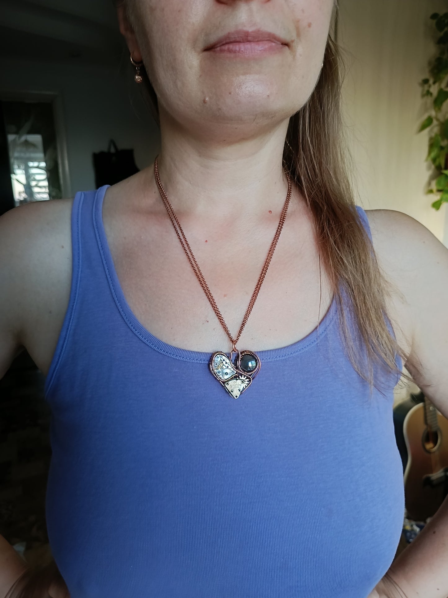 Hematite mechanical heart pendant