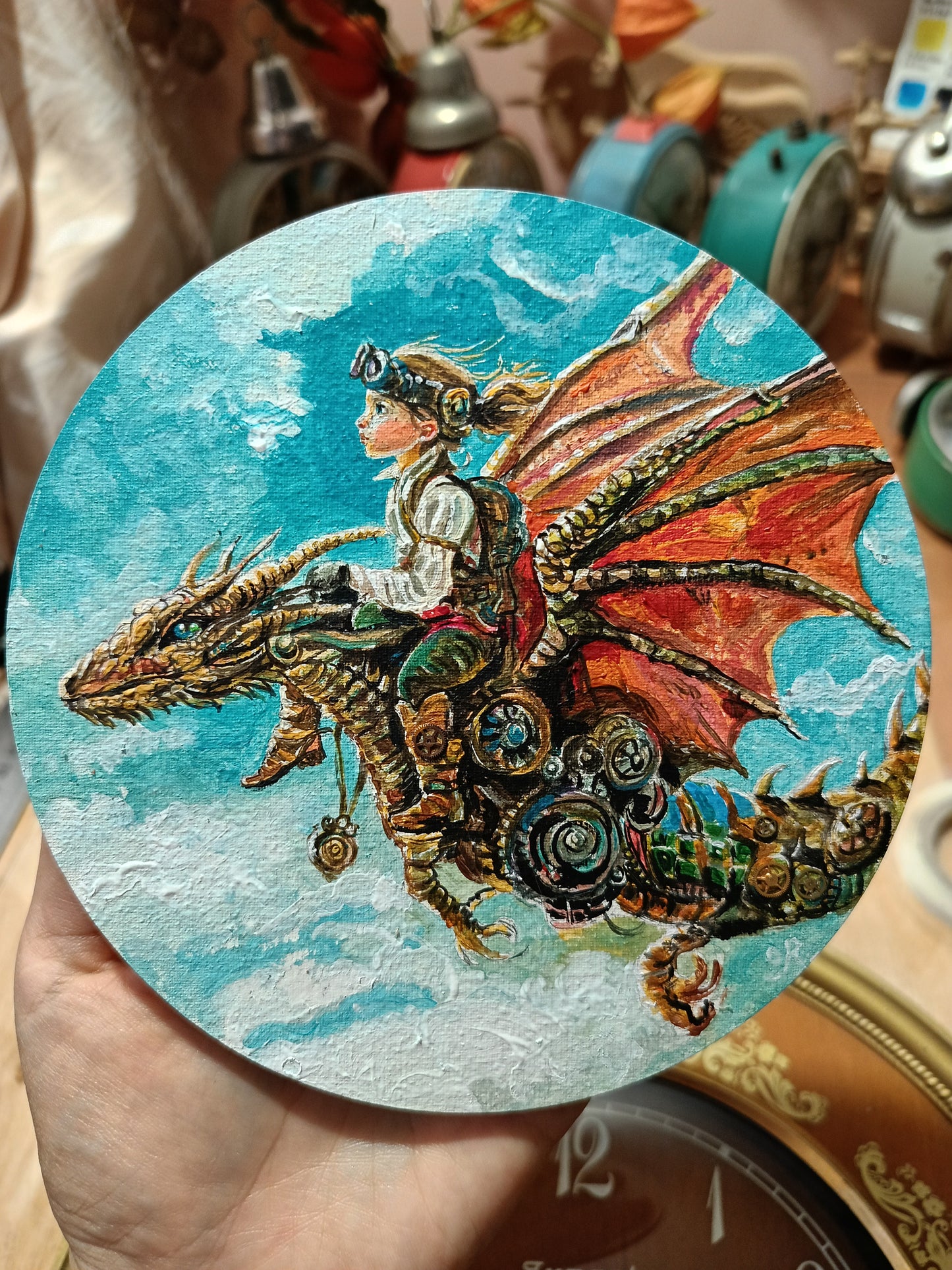 Clock painting. "Dragon rider". Plus First payment for the dragon necklace