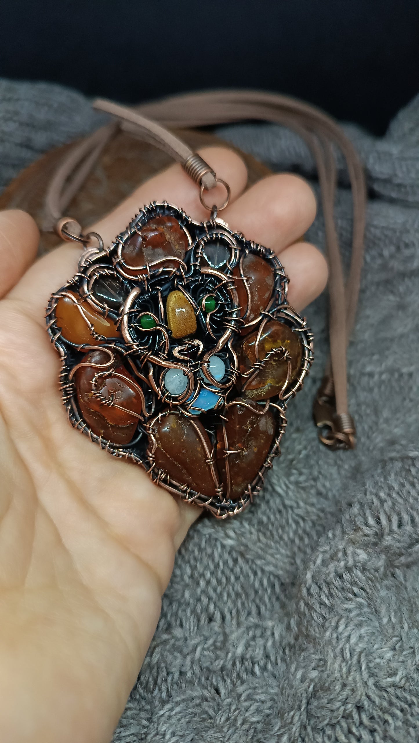 Lion necklace. Wire wrapped copper jewelry.