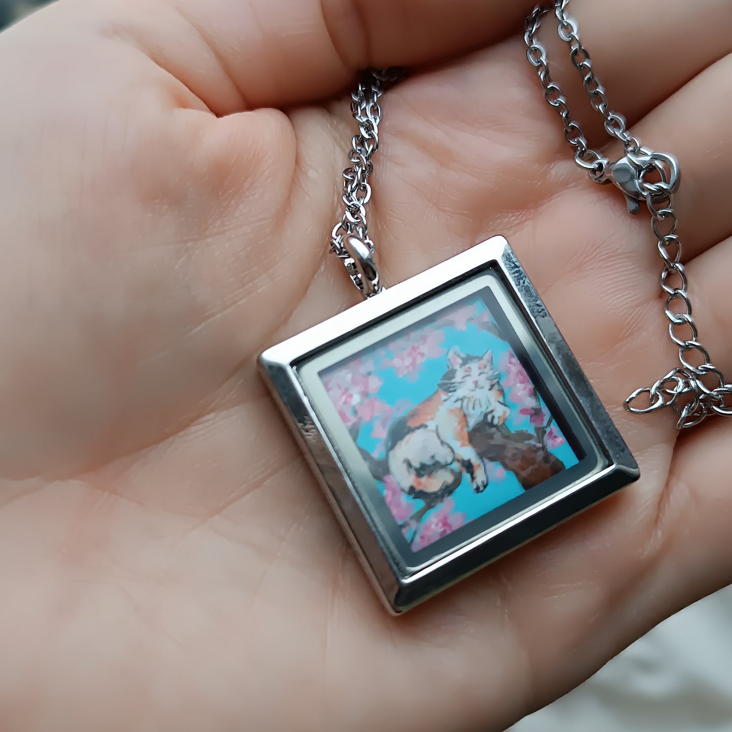 Sakura cats enjoying life🌸Hand painted pendant