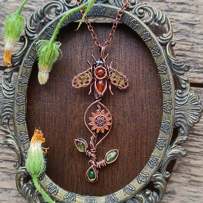 Sunflower bee pendant