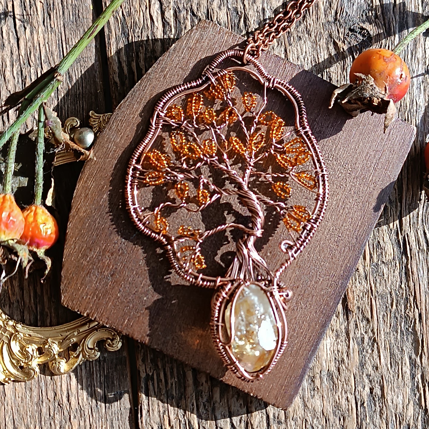 Citrine tree of life necklace
