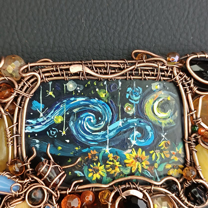 Starry night sunflower honey necklace. ✨🌀🐝🌻