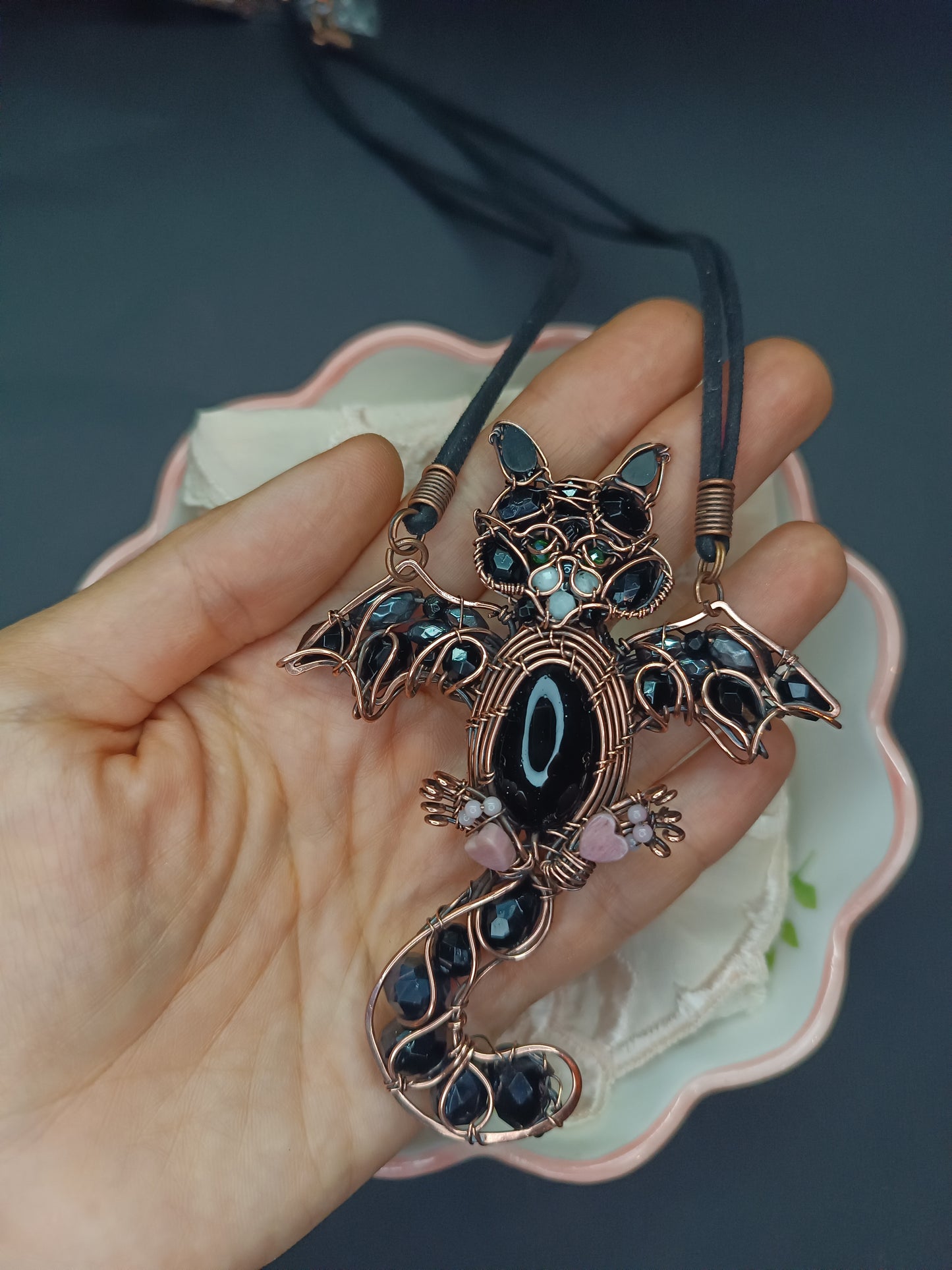 Kitty bat necklace