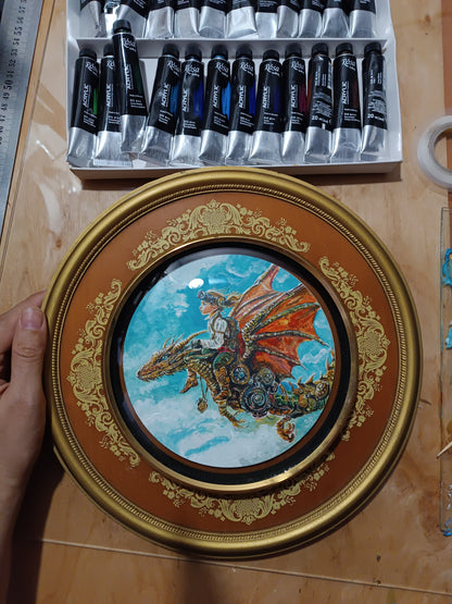 Clock painting. "Dragon rider". Plus First payment for the dragon necklace