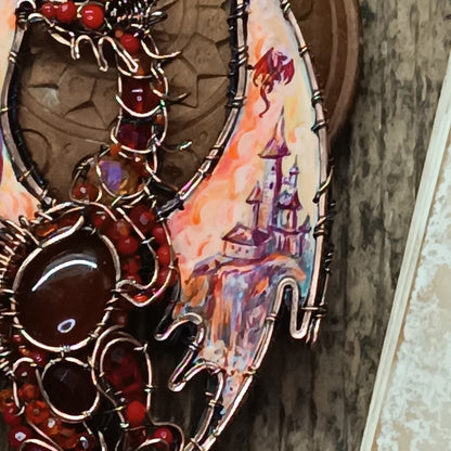 The ballad of Red dragon and his love. Wearable art necklace.