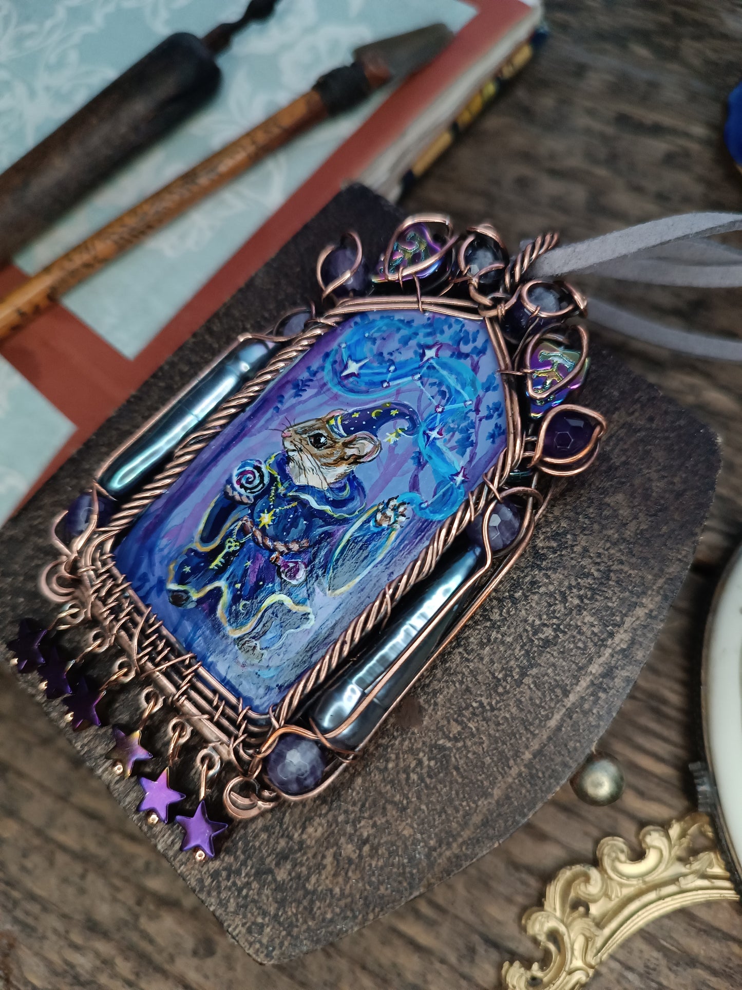 "Tiny magician". Wearable art necklace.