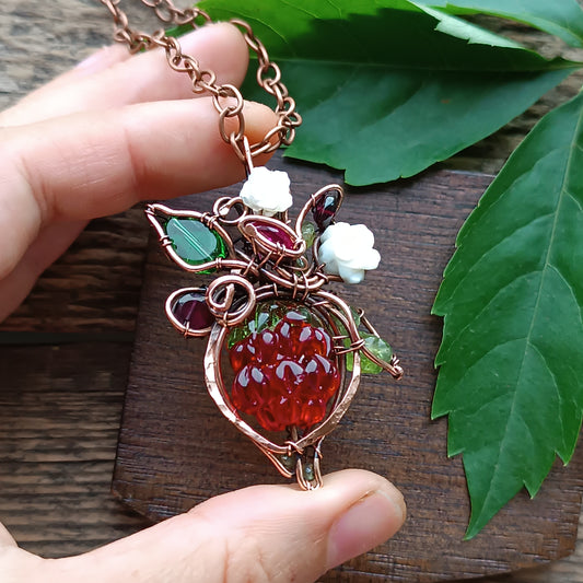 Glass raspberry necklace
