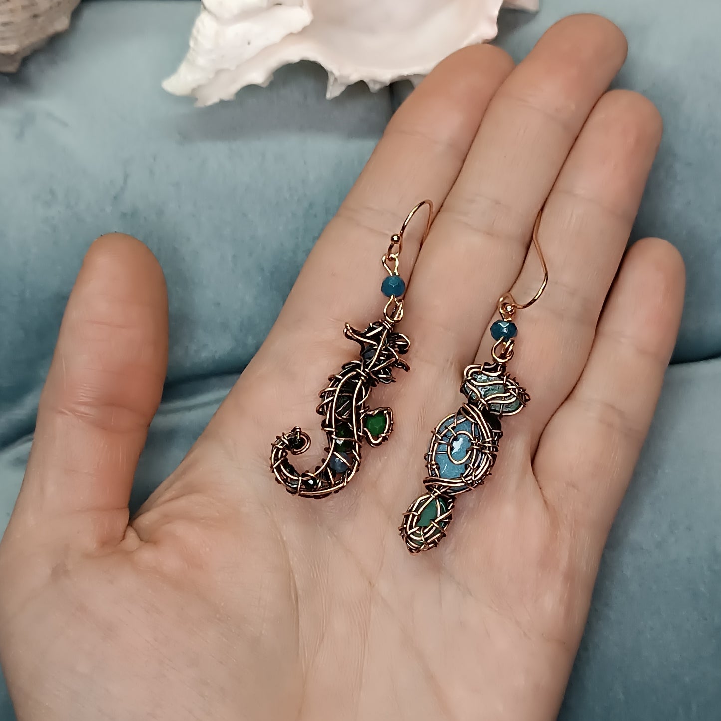"Ocean" dangling earrings.