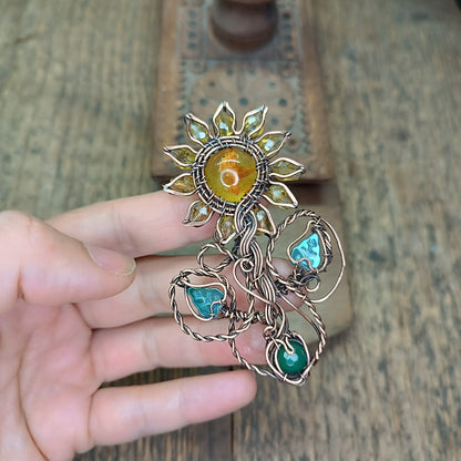 Sunflower pendant with chrysoprase root.