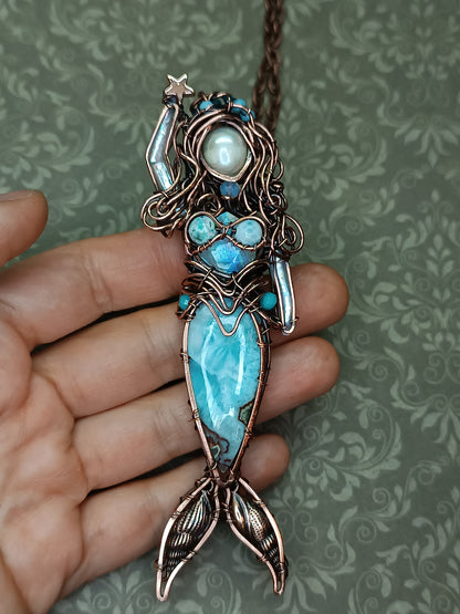 Larimar Lagoon. Mermaid necklace