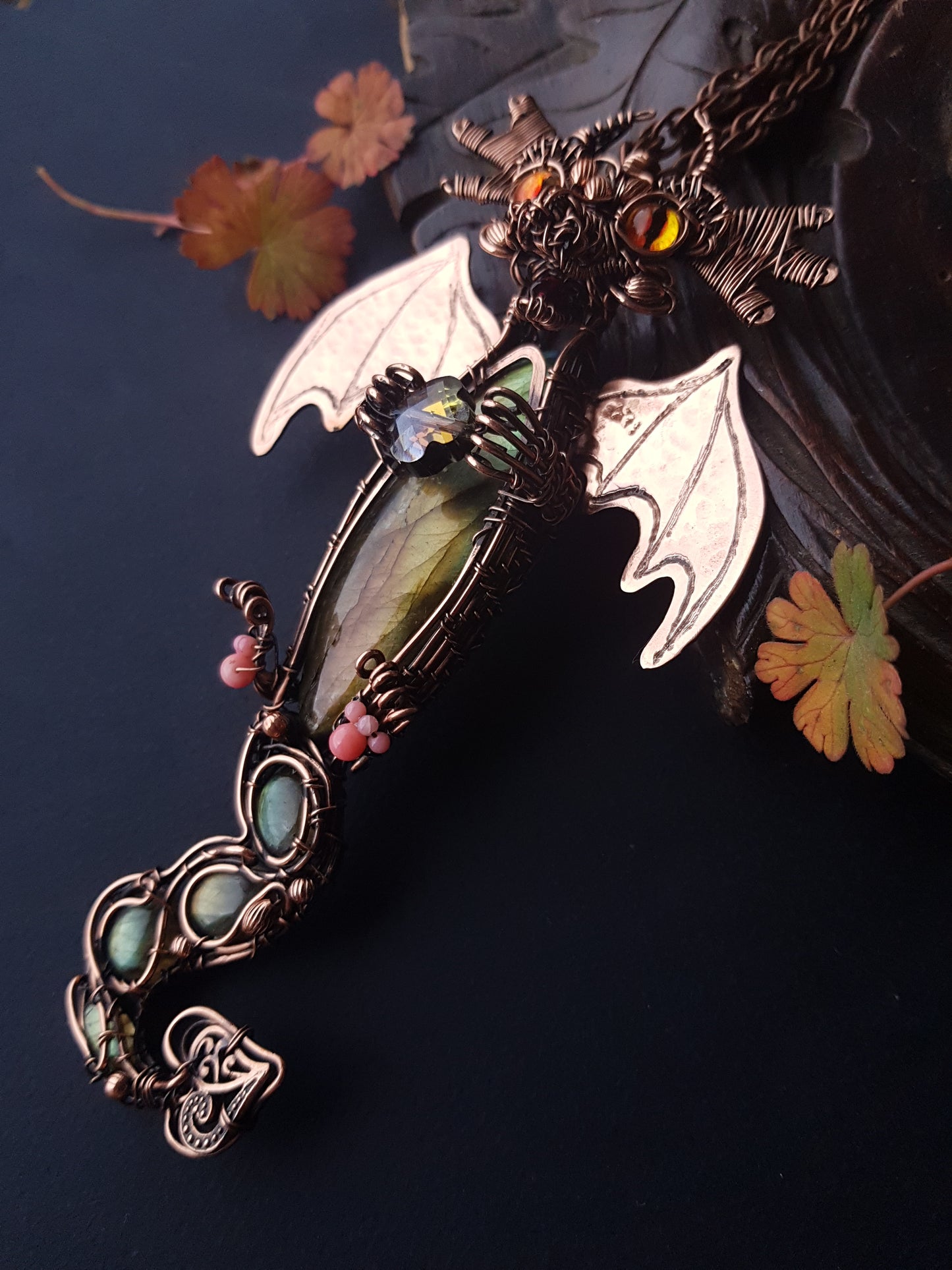 Emerging fire Dragon necklace Copper wire wrapped jewelry