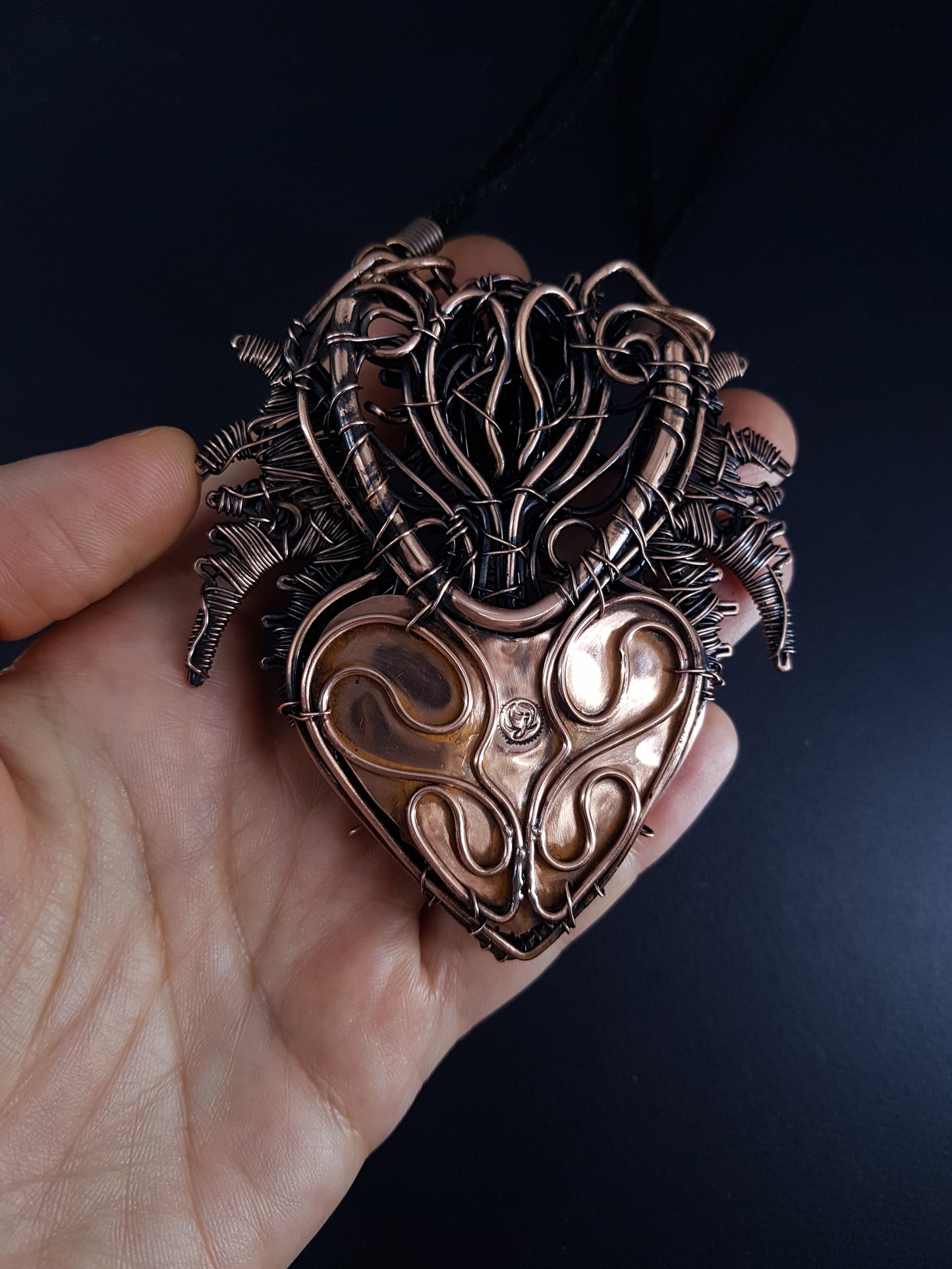 Dragon shield Copper wire wrapped necklace