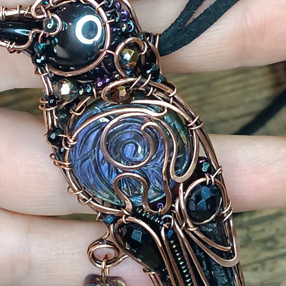 Purple wing Secret Keeper. Raven necklace.