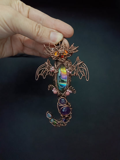 Little drago with rainbow tummy. Necklace.
