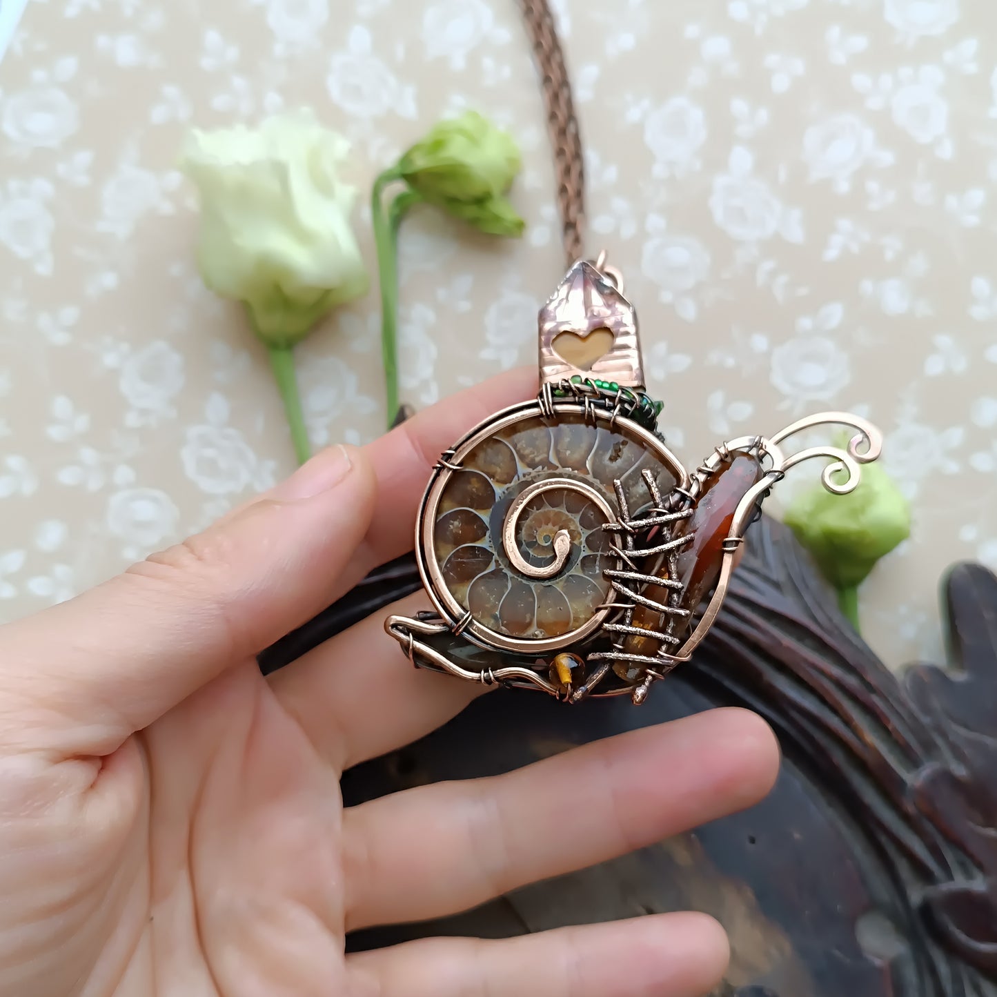 Snail and Fairy house necklace