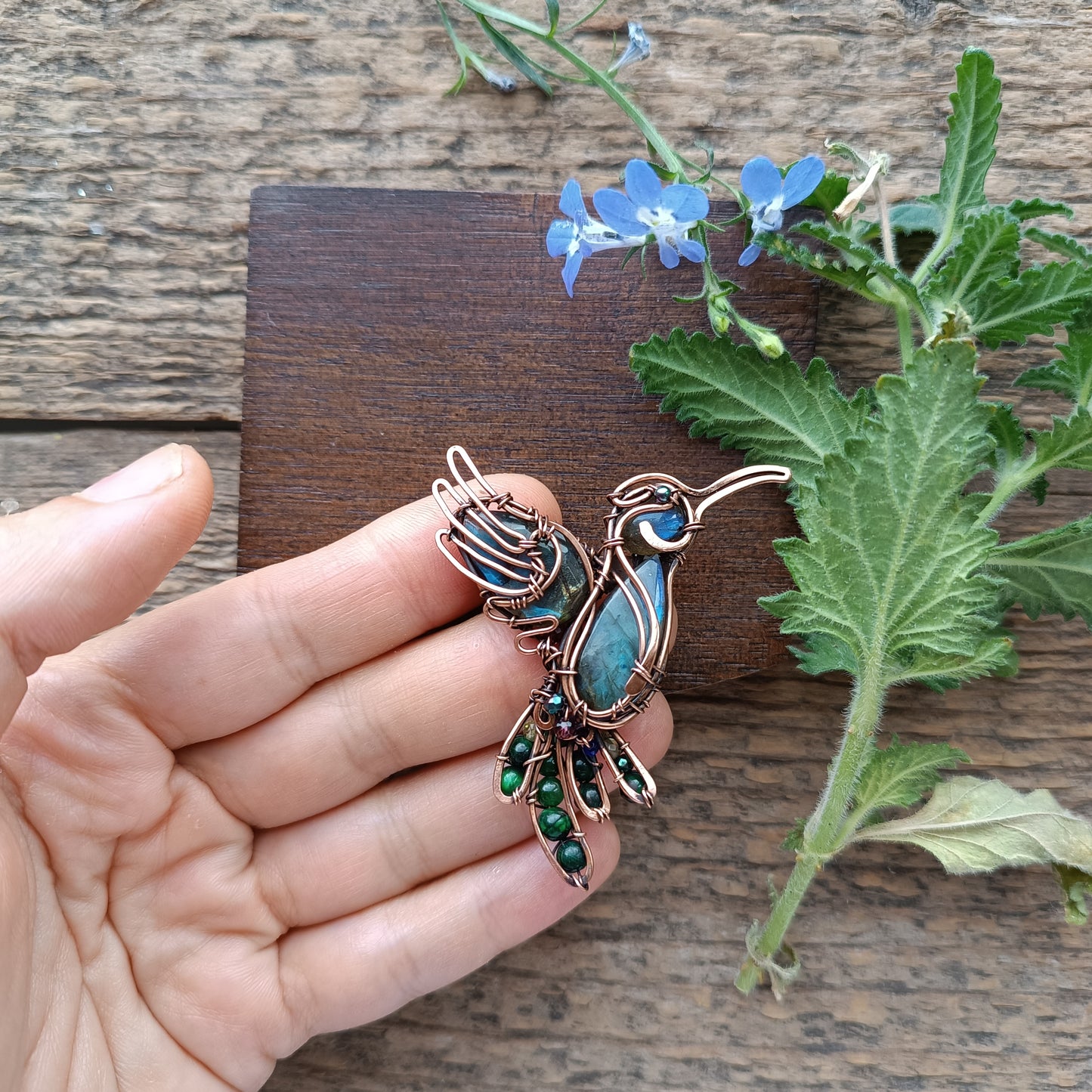 Blue and green hummingbird pin/brooch
