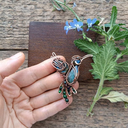 Blue and green hummingbird pin/brooch