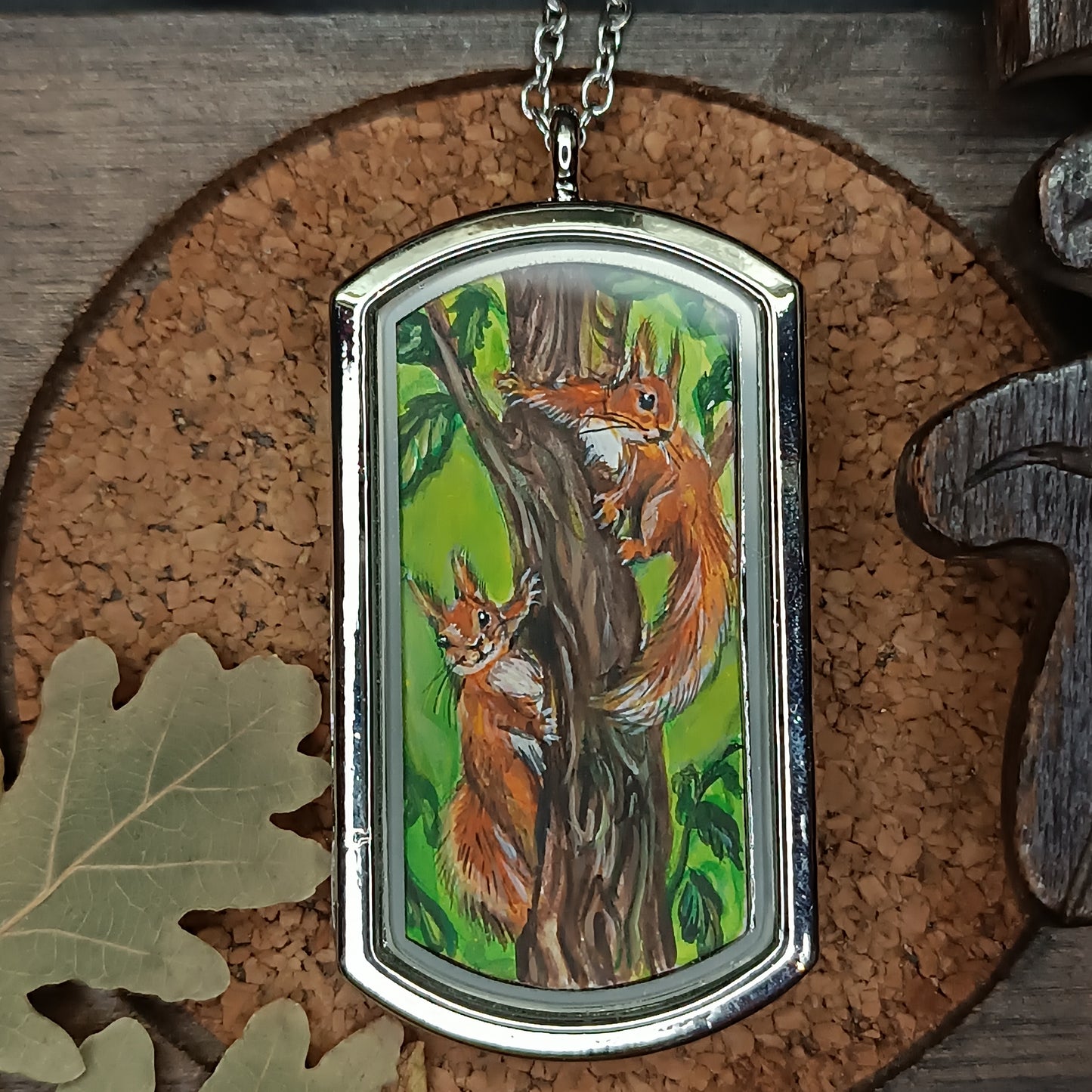 Wizard's helpers🌿 Painted pendant🦉🐿️