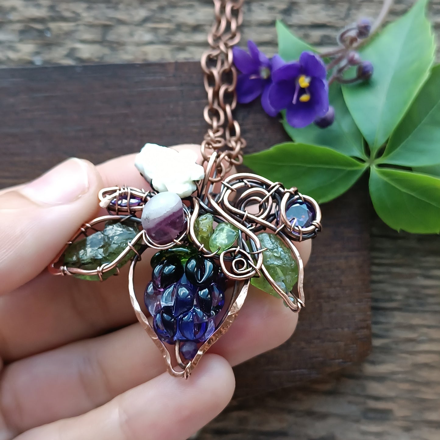 Glass blackberry necklace