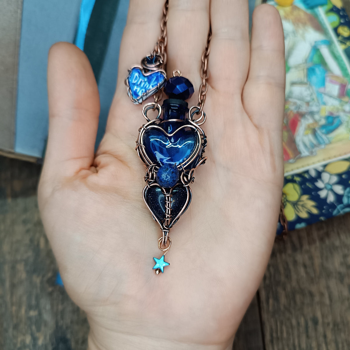 Blue magical "Drink me" bottle necklace💙