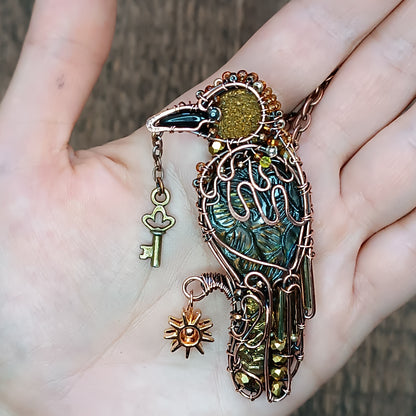 Secret keeper and The Sun. Raven necklace.