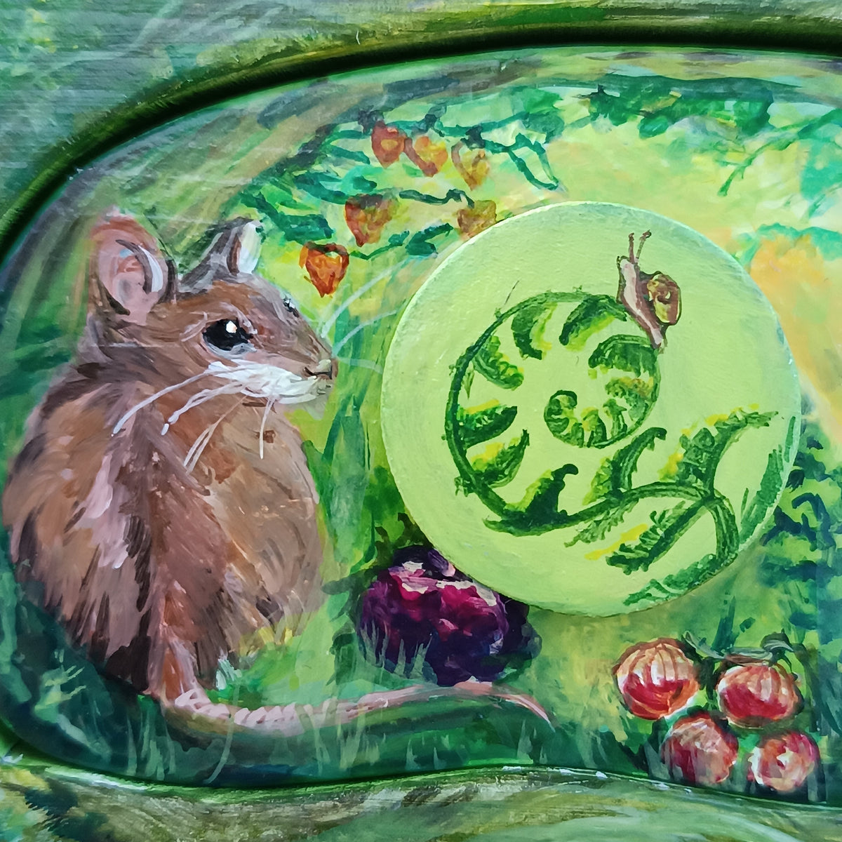 Garden mouse. Hand painted jewelry box.