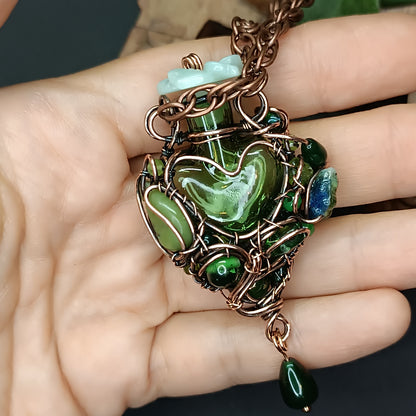 Green heart vial necklace