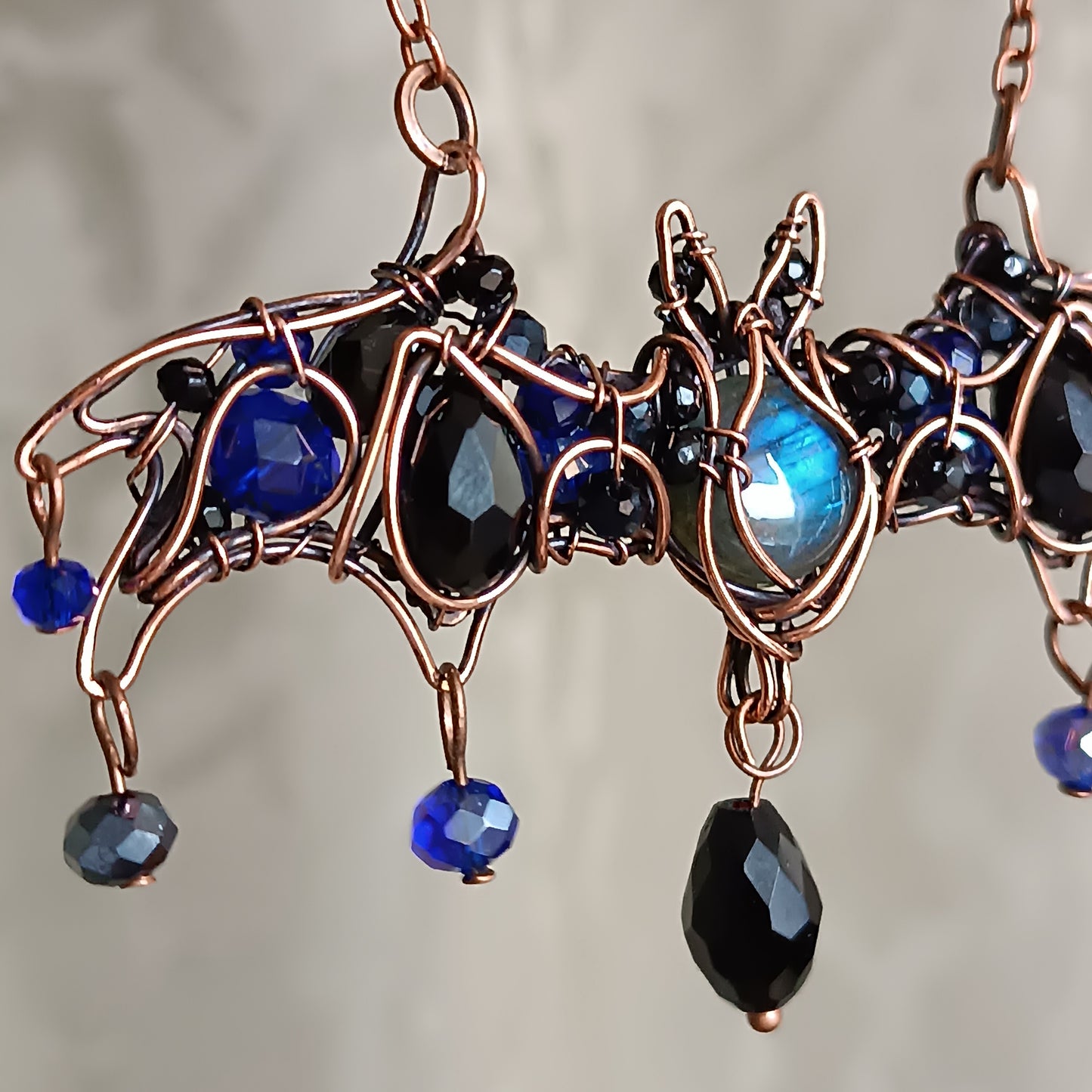 Blue night. Bat necklace