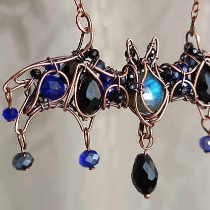 Blue night. Bat necklace