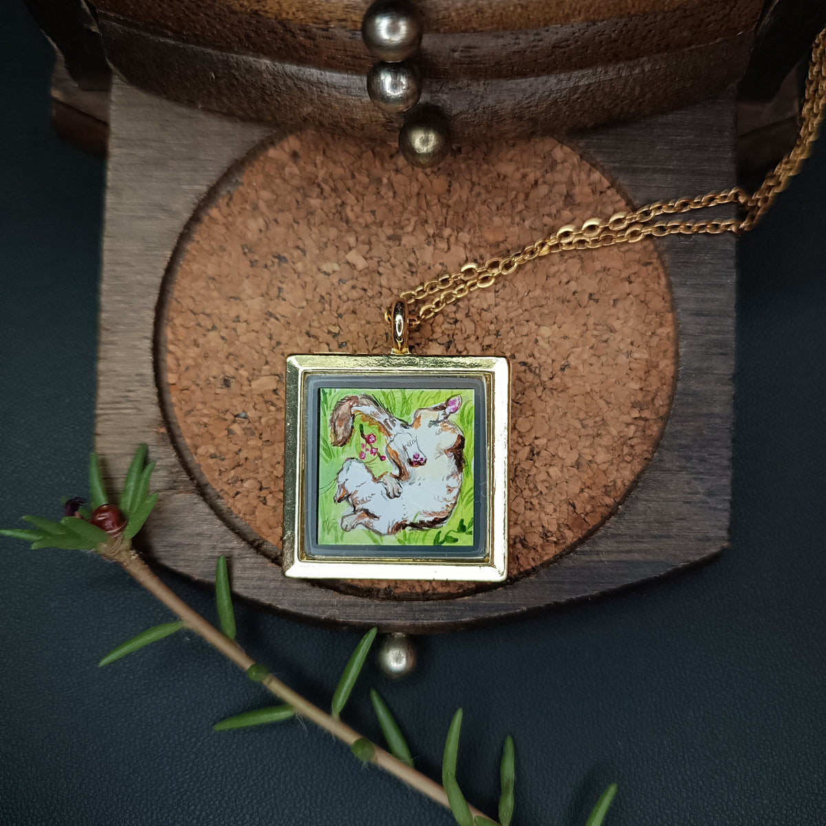 Cats sunbathing. Miniature hand painted pendant.