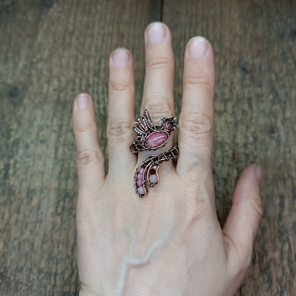 Pink bird ring (adjustable, size S-L)
